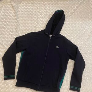 Men’s Lacoste full zip hoodie Like New navy with Green Stripe size Medium FR 4